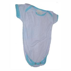 Body Branco com Viés Azul Celeste 100% Políester  Estampa somente frente   