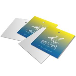 TAGS COM FURO DE 3 OU 5 MM - VERNIZ TOTAL FRENTE | 4X0 Couchê 250gr 4x5cm   Corte Reto 